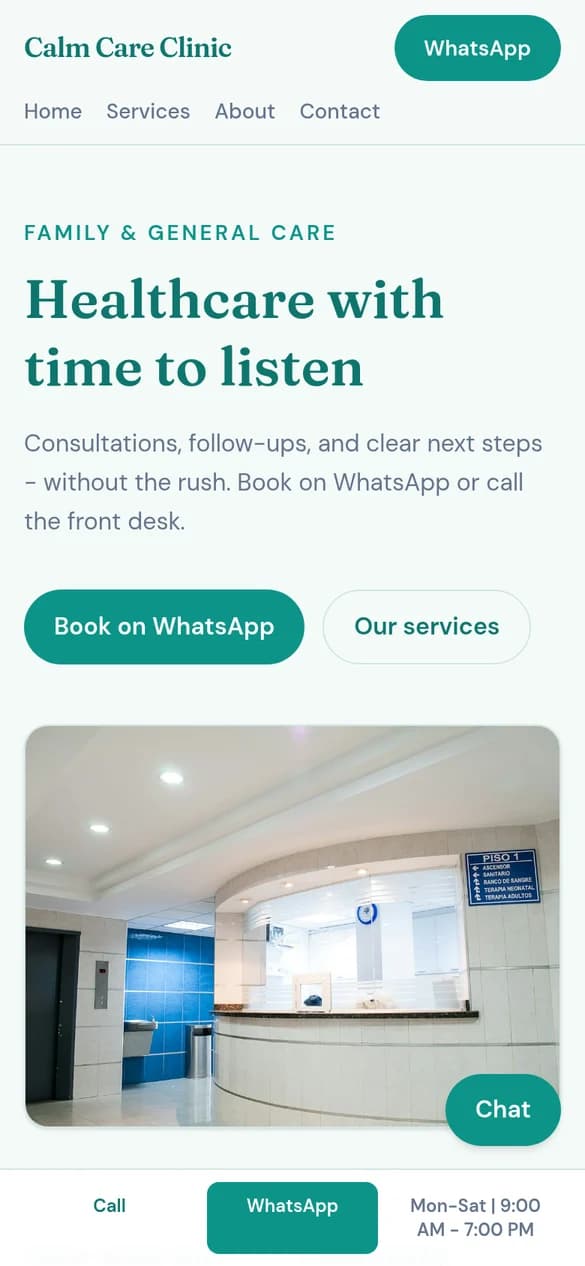 Clinic website demo on mobile